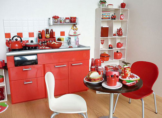 красно-белая кухня в интерьере фото