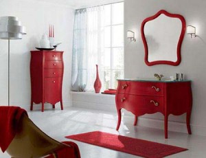 красный цвет в интерьере ванной комнаты 48