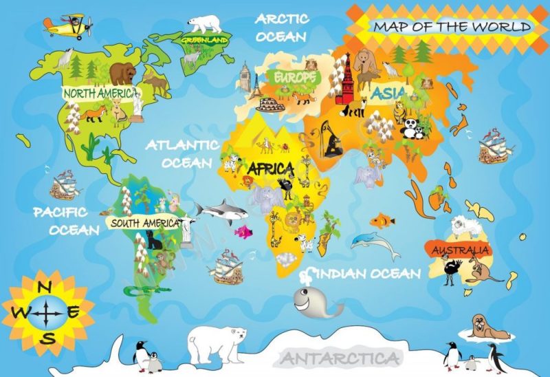 Обои с картой мира с животными